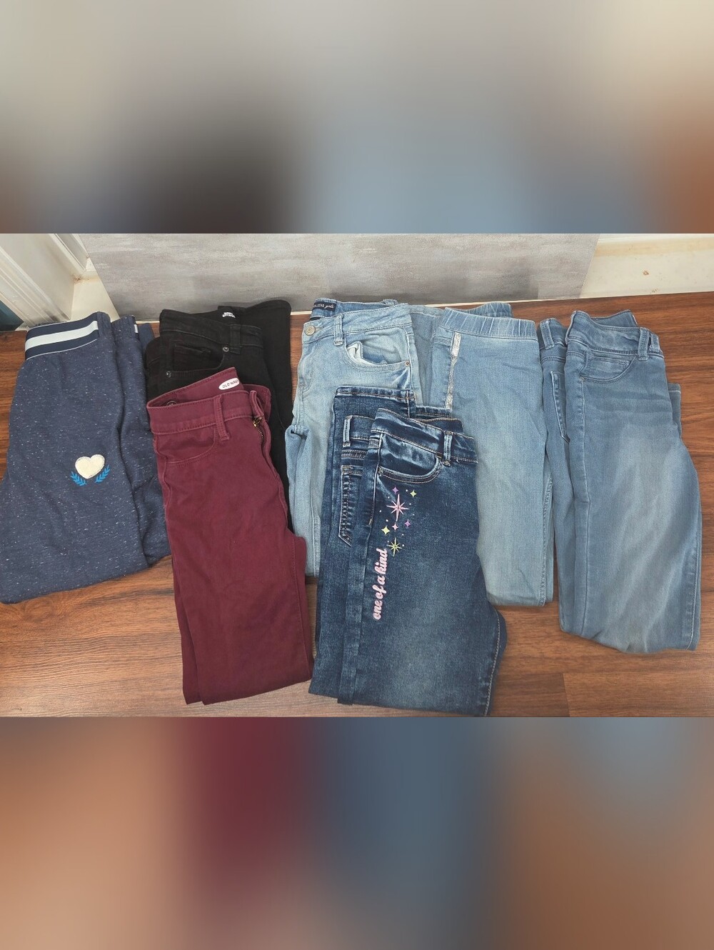 Girls Jean Denim Bundle Of 7 Large 10/12 Skinny Jeggings